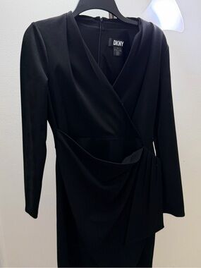 DKNY Black Long-Sleeve Draped Wrap Dress